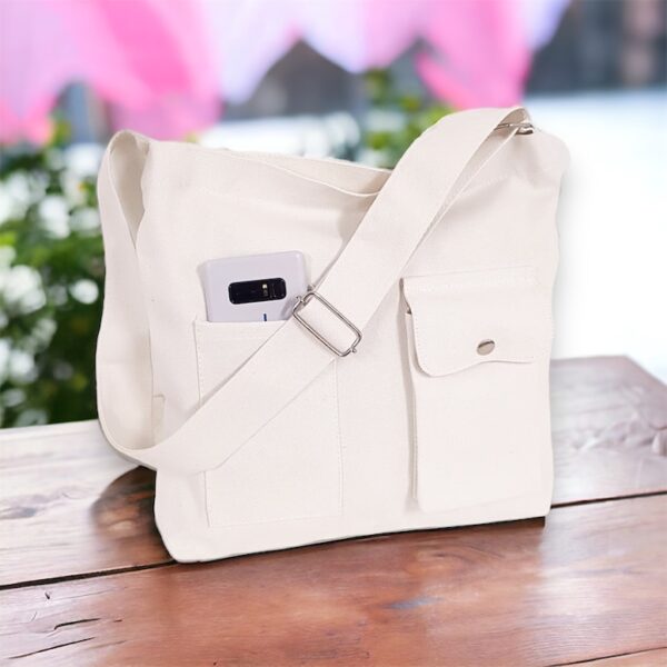 Large Capacity Multiple Pockets Canvas Shoulder Bag, Cotton Canvas Tote Bag, Women's Shopping Bags, Gift for her - Image 2